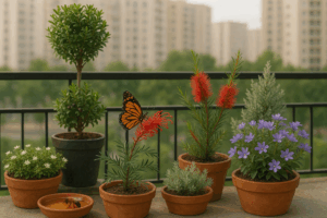Australian balcony garden with native plants and pollinators