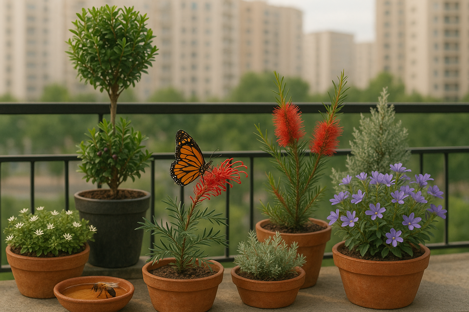 Australian balcony garden with native plants and pollinators